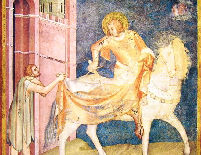 Simone Martini: Storie di San Martino - La divisione del mantello, cm. 265 x 230, Chiesa Inferiore di San Francesco, Cappella di San Martino, Assisi.